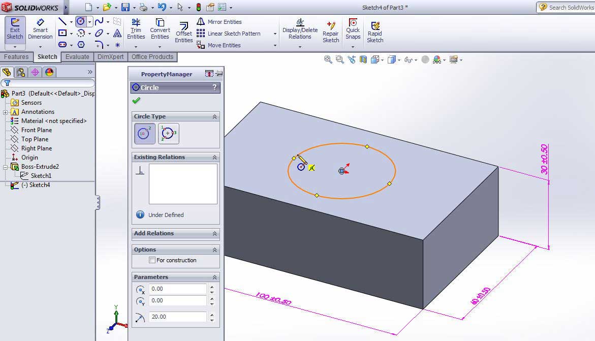 solidworks-extrude-cut-feature-tutorial-circle-sketch-step-3